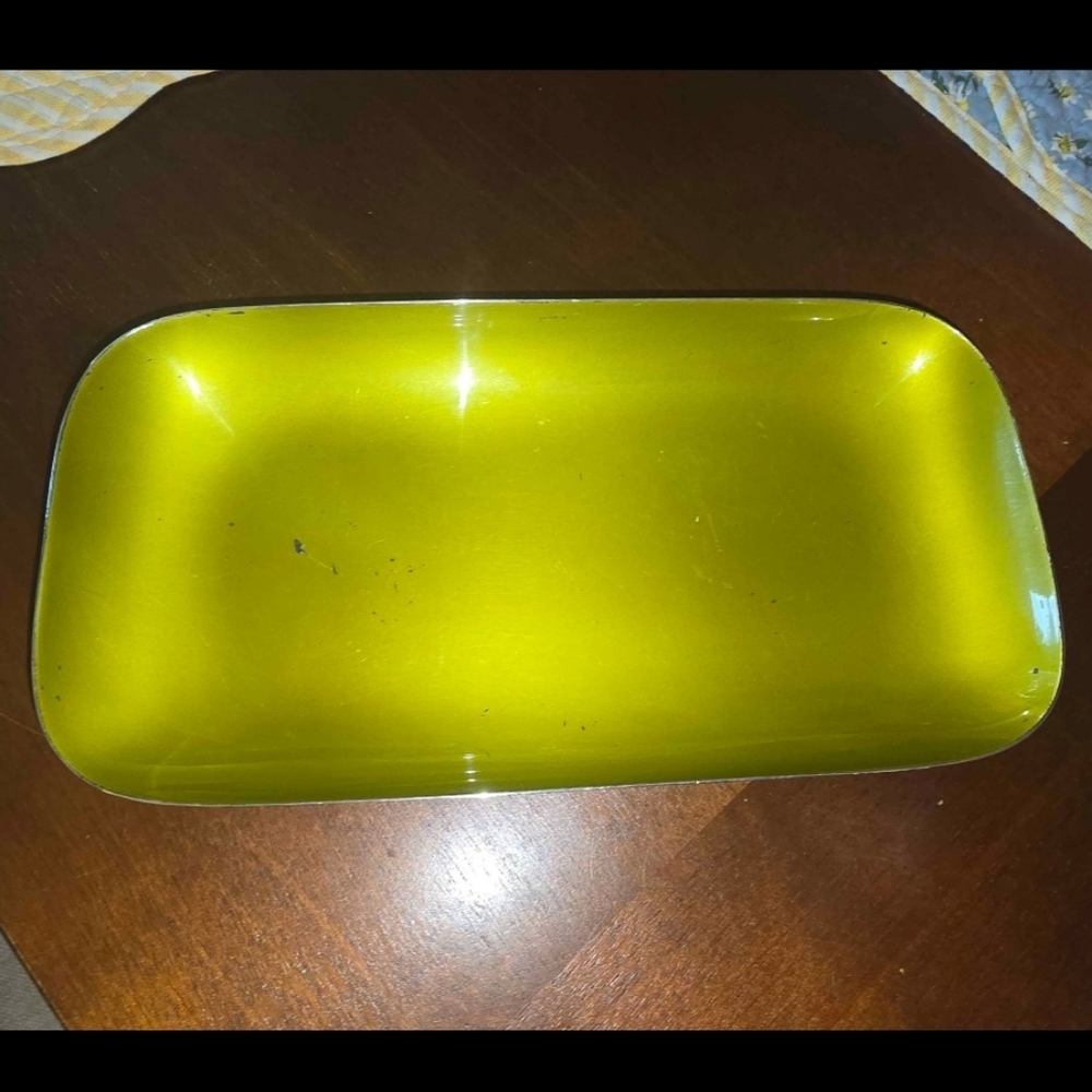 Vintage Reed & Barton Green Enamel Silver Plate Rectangular Tray